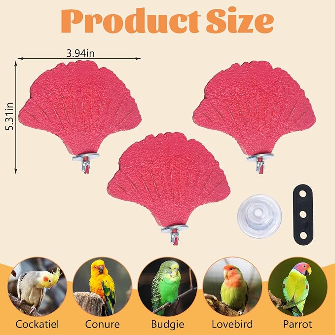 3PCS Bird Perch Bird Beak Grinding Stone with Suction Cups for Small Birds Foot Claws Trimmer Bird Stand Platform Parakeet Cage Perch Parrot Cage Accessories for Indoor Window Viewing (Pink)