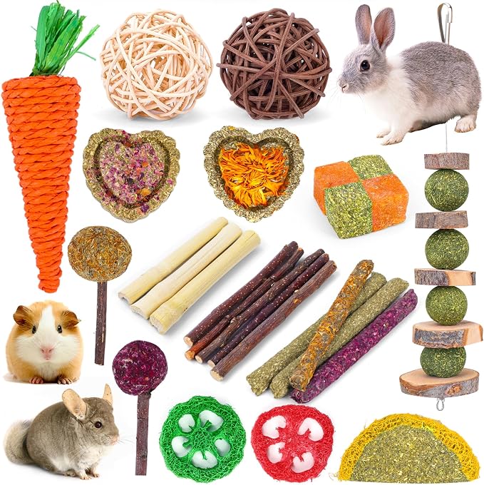 Bunny Toys for Rabbits Hamster/Guinea Pig Toys Natural Timothy Hay Sticks | Timothy Hay Sticks chew Treats and Balls Toys for Rabbit, Bunny, chinehila, Guirea Pig, Hamster, Rabbit Teeth Care
