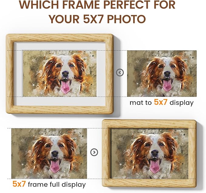 5x7 Picture Frame Natural Oak Wood From California-USA with Real Tempered Glass, Handcrafted 5 x 7 Photo Frame Matted to 4x6 Wedding Photo,Family Picture,Graduation Picture Display on Table & Wall