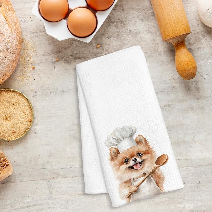 Funny Colour Pomeranian Chef Kitchen Towels Gifts, Pomeranian Dog Gift, Chef Gifts for Women Men, Funny Dog Lover Gift Decorative Dish Hand Tea Towels for Kitchen Bakery, 16x24 Inch