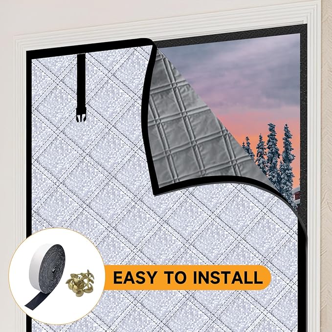 Winter Insulated Window Curtain 39"x63", Oxford Cloth Thermal Insulated Window Cover with Buckles,Heavy Duty Window Insulation Kit Fits Windows up to 38"x62",Silvery