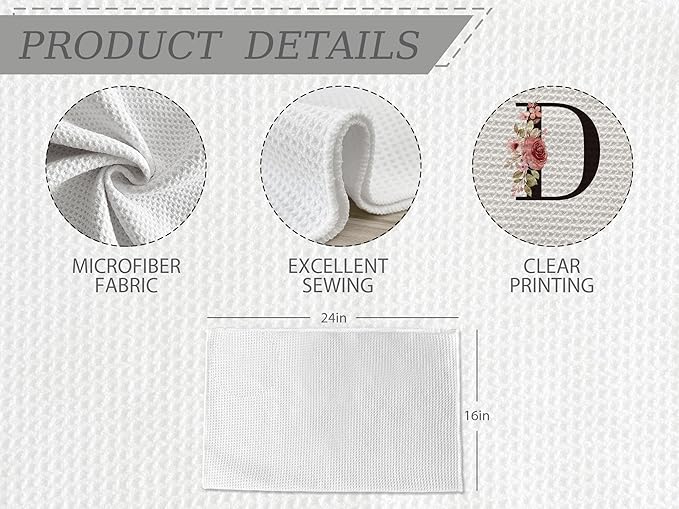Kitchen Towel, Mode Monogram Letter D Kitchen Towel Dish Towel for Kitchen Dinning Bathroom, Waffle Kitchen Towel, Kitchen Towel and Dishcloths Sets 16×24 Inches, DS101