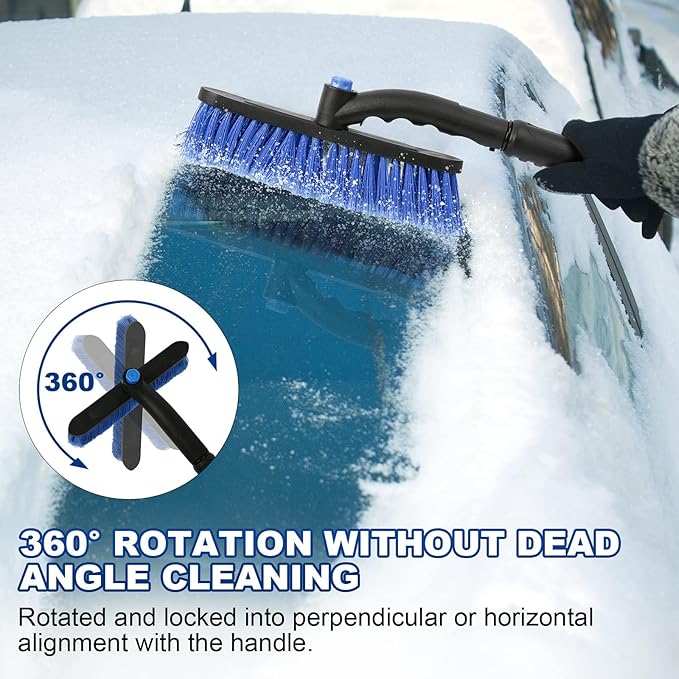 2Pack Ice Scrapers for Car Windshield, 2-in-1 Snow Scraper and Snow Brush for Car SUV Truck, Car Ice Windshield Scraper for Ice and Snow with 360° Pivoting Brush and Ergonomic Foam Grip Blue Orange