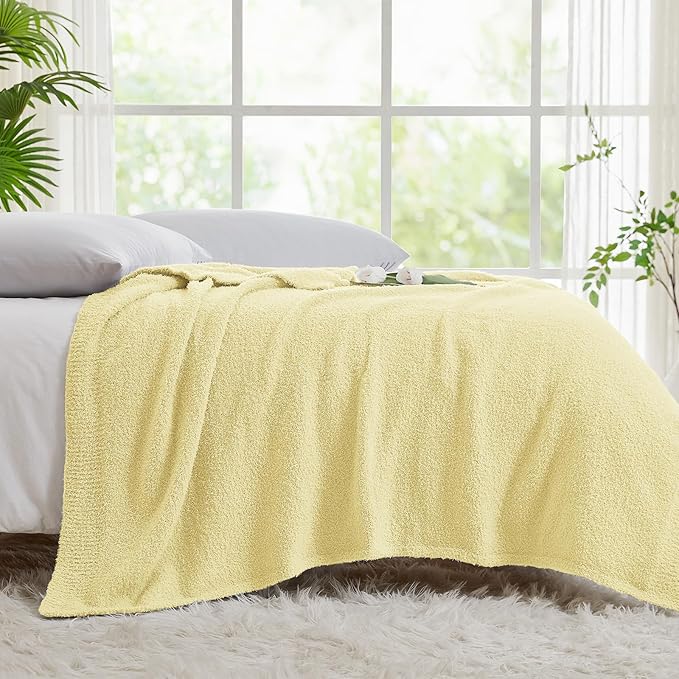CYMULA Knit Throw Blanket for Couch Yellow - Super Soft Lightweight Plush Fuzzy Fluffy Cozy Blankets and Throws for Sofa Bed, 50 x 60 inches