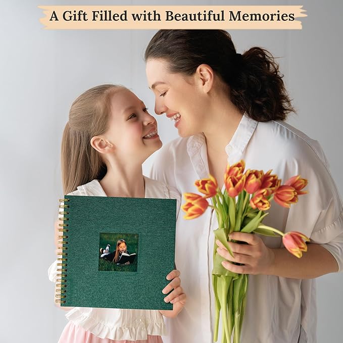 Scrapbook Photo Album Linen Cover, 10 x 10 Inch Hardcover Kraft White Pages Memory Book, for Travel Wedding Guest Book Christmas Baby Shower (20 Sheets/ 40 Pages,Darkgreen)