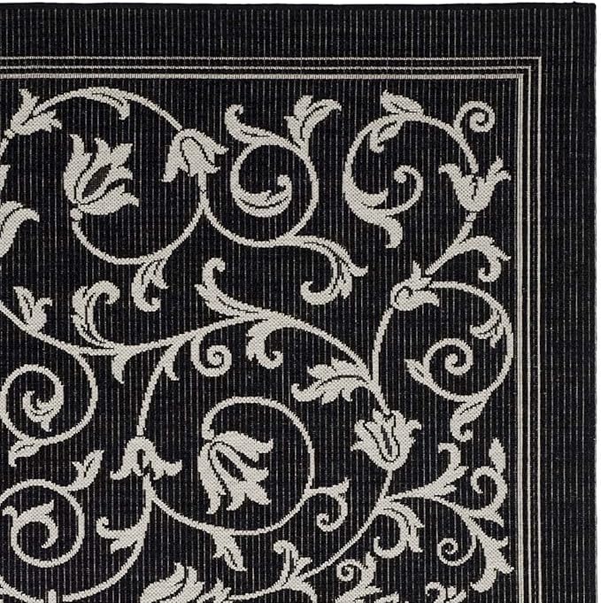 SAFAVIEH Washable Rug Outdoor Courtyard Collection - 6'7" Square, Black & Sand, Non-Shedding & Easy Cleaning, Ideal for Patio, Backyard, Mudroom (CY2098-3908)