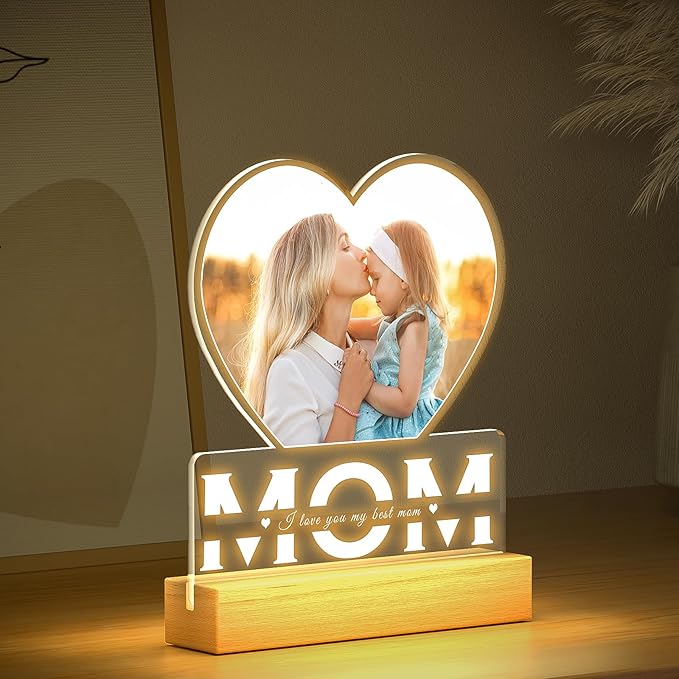 Personalized Gifts for Mom from Daughter and Son, Custom Picture Frames with Photo, Custom Photo Frame with Night Light, Customized Picture Frame, Personalized Christmas Birthday Gifts for Mom