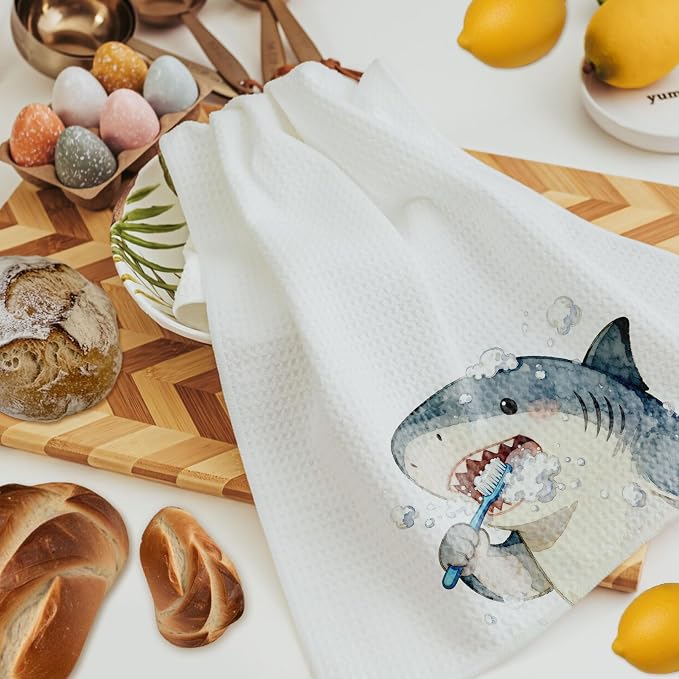 Funny Shark Bathroom Hand Towels, Shark Lover Gifts, Humor Bathing Sharks Animal Decorative Hand Towels for Bathroom Washroom Restroom, 16x24 Inch Set of 3