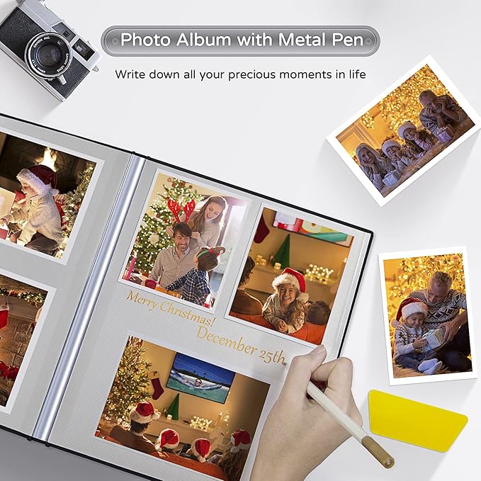 Popotop Large Photo Album Self Adhesive 4x6 5x7 8x10 Scrapbook Album DIY Picture Book,Gifts for Mom,Family Baby and Wedding,with Metal Pen and Plastic Board