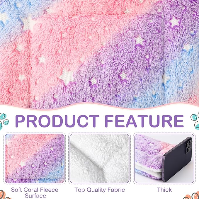 Haull 4 Pcs Waterproof Guinea Pig Bedding Soft Dog Cat Bed Crate Mat Small Animal Plush Cage Liners Rabbit Bunny Kennel Pad Reversible Cozy Pee Thickened Hamster Pad(Colorful Star,13 x 10 Inch)