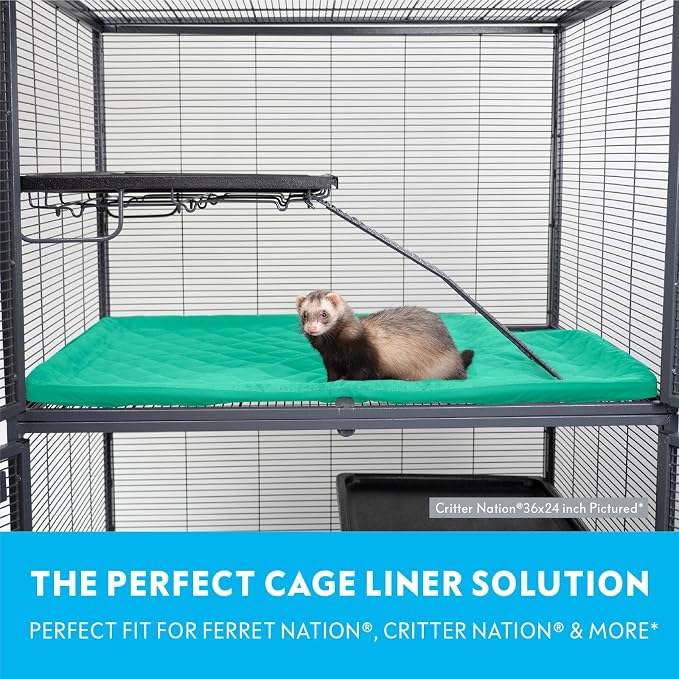 Paw Inspired Fitted Fleece Top Pan Liner for Critter Nation Cage, Green | Tray Cover with Notch for Ferret Nation/Critter Nation Cage, For Ferrets, Rats, Chinchillas, Hedgehogs, Small Animals, Pets