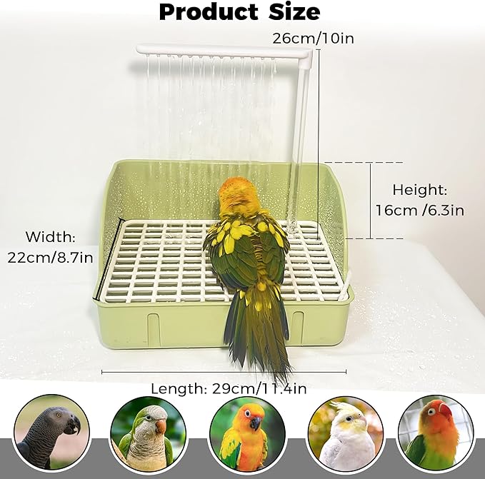 Automatic Parakeet Bird Bath with Pump, Large Bird Shower Fountain | Indoor Bathtub with Running Water, Parrot Bath Tub Faucet for Pet Birds, Cockatiel, African Grey, Budgie, Conure, Lovebird