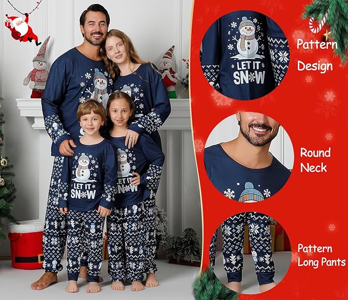 Family Christmas PJs Matching Sets, Cute Holiday Pajamas Printed Top and Pants, Xmas Jammies for Couples/Men/Women