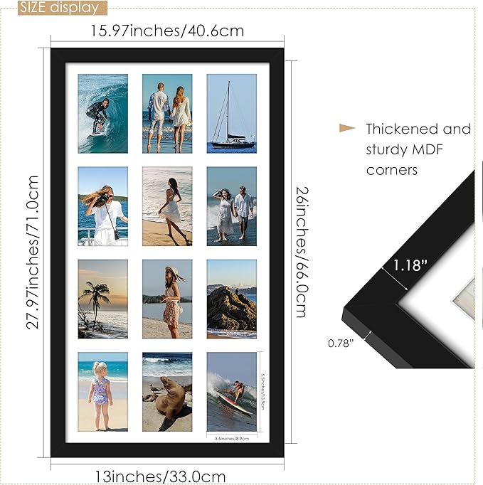 14x26 Collage Picture Frame 4x6 Collage Picture Frame Displays Twelve 4x6 inch Photos Available Horizontal Wall Mounting Display and Vertical Black
