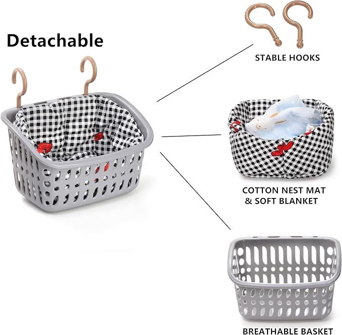 DEAYOU 2 Pack Rat Hammock for Cage, Chew Proof Small Animal Hanging Basket Bed with Hooks, Chinchilla Hideout Ferret Cage Accessories for Guinea Pig, Hamster, Sugar Glider, Hedgehog