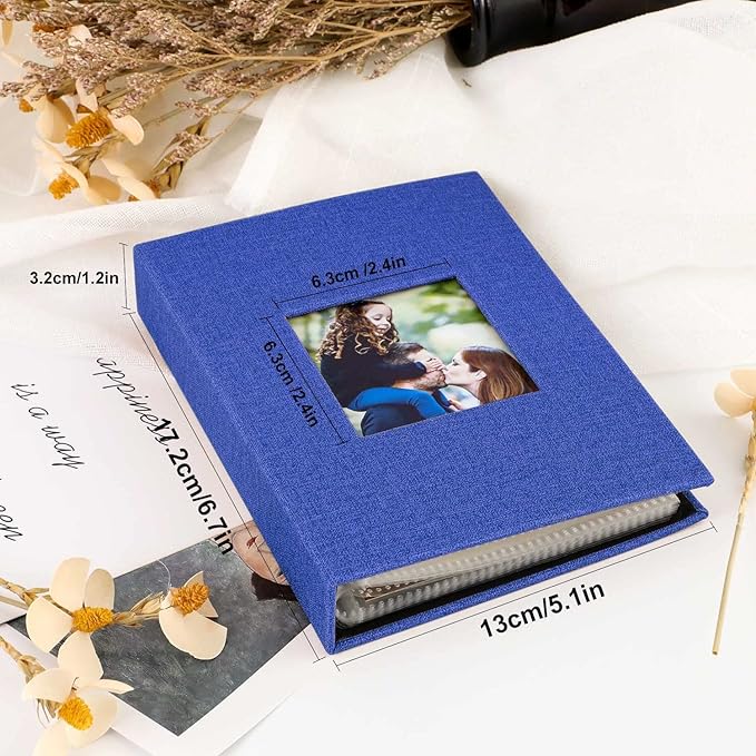 Ywlake Photo Album 4x6 50 Pockets 2 Packs, Small Mini Capacity Linen Photo Album Bulk Sets, Each Pack Holds 50 Top Loader Vertical Only Picture for Kids Boy Girls Blue