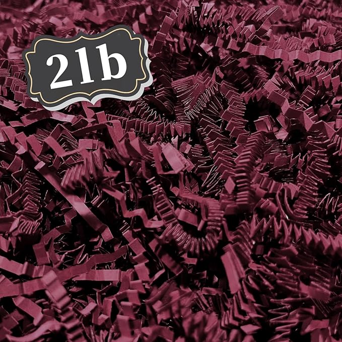 ZEBMOON 2 LB Burgundy Crinkle Cut Paper Shred Filler Great for Gift Wrapping, Basket Filling, Birthday, Wedding, Halloween, Thanksgiving, Christmas Day, New Year Party Decorations Filling Supplies