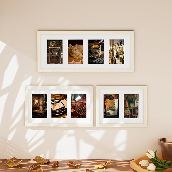 Vittanly 8x10 Collage Picture Frame, Displays 2Pcs 4x6 Pictures with Mat or 1Pcs 8x10 without Mat, Photo Frame for Wall Mounting or Table Top with Stand, Cornsilk, 1 Pack