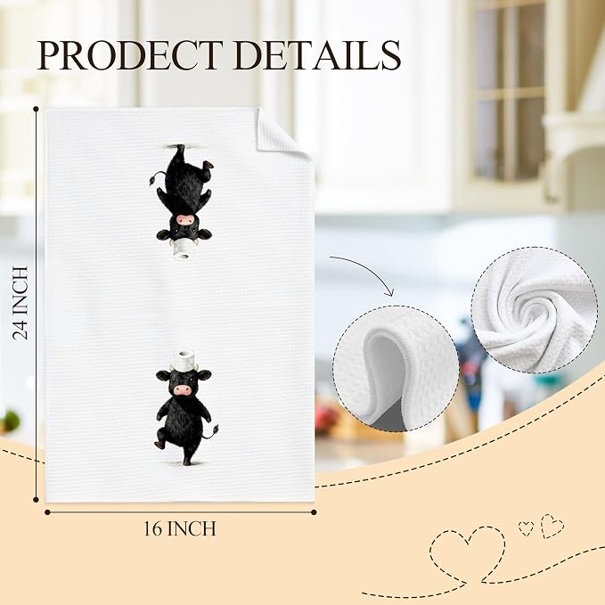 Funny Black Cow Bathroom Hand Towels, Gifts for Cows Lovers, Rubber Duck Cute Cow Decorative Hand Towels for Bathroom Washroom Restroom, 16x24 Inch Set of 2