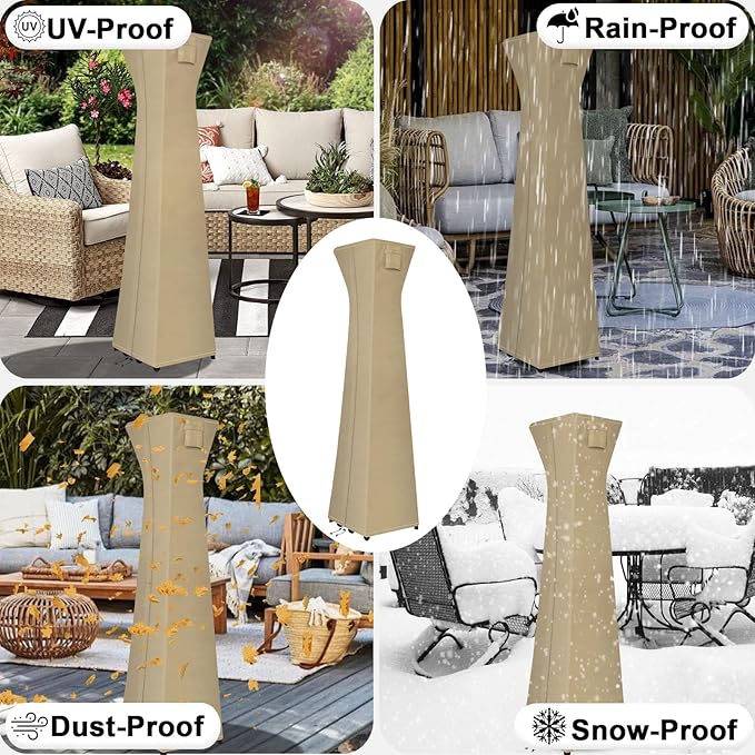 OutdoorLines Waterproof Outdoor Patio Heater Covers with Zipper and Storage Bag, Dust-proof UV-Resistant Windproof Propane Heavy Duty Heater Cover for Standing Heater, 1 Pack-90Hx23Lx23W inch Camel