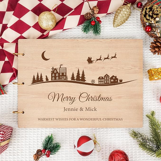 Personalized Wooden Photo Album, Family Christmas Memory Photo Album, Custom Couples Album Scrapbook for Treasured Family, Daughter, Friendship Christmas Gifts