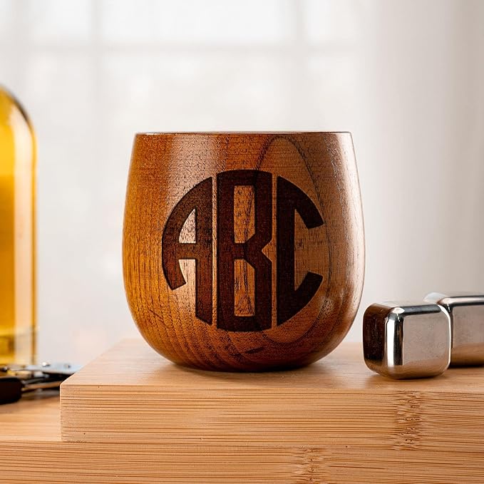 Personalized Monogram Wooden Whiskey Glass, Engraved 10 oz Wooden Bourbon Cup - Best Man, Groomsmen Gifts for Wedding, Best Groomsmen Proposal Gift