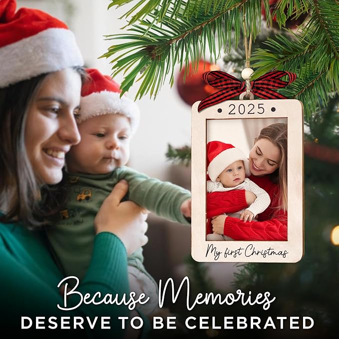 Babys First Christmas Ornament 2025 Girl And Boy - Wooden Portrait Picture Frame Ornaments For Tree - My First Christmas Ornament - New Mom Gift - Baby's First Christmas Gifts 2025