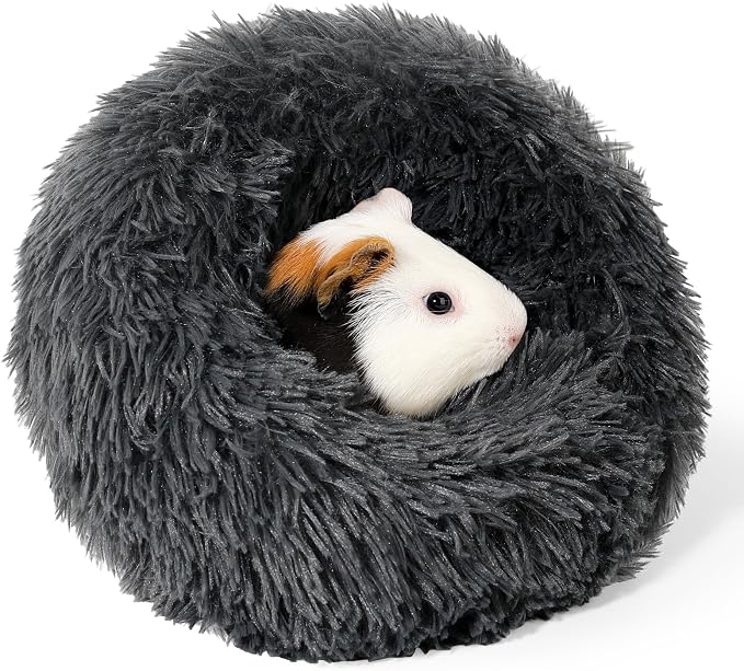 Plush Guinea Pig Bed - Plush Guinea Pig Hideout, Removable Cushioned Pillow, Super Cozy, Ideal Burrowing Bed for Small Pets, Dark Gray