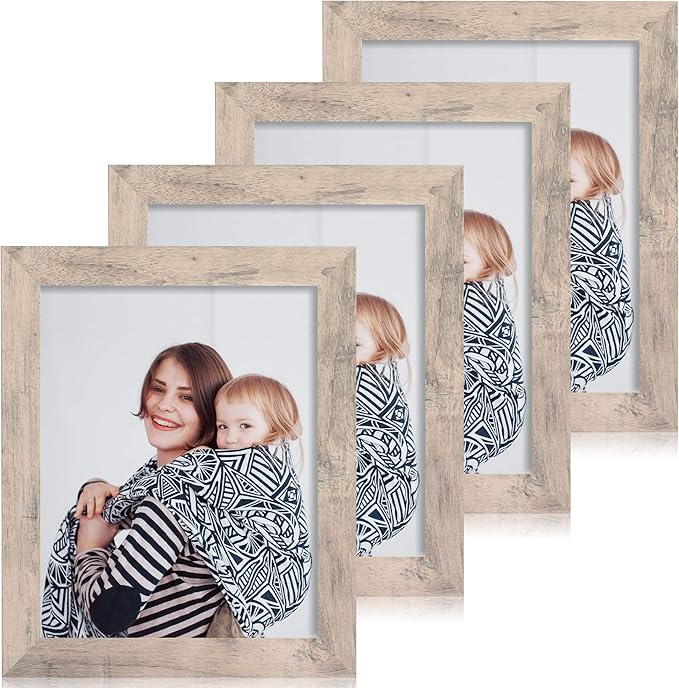 iRahmen 8x10 Picture Frame Set of 4, Smoke Gray Frame with High Definition Real Glass, 8 x 10 Wood Photo Frame for Tabletop Display and Wall Mounting