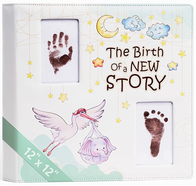 Keepsake Baby Memory Book Girl Boy – Timeless Leather-Bound Baby Milestone Book – Baby Book Keepsake Record First 5 Years – Gender Neutral Baby Scrapbook Album, Baby Album Journal Registry Search Gift