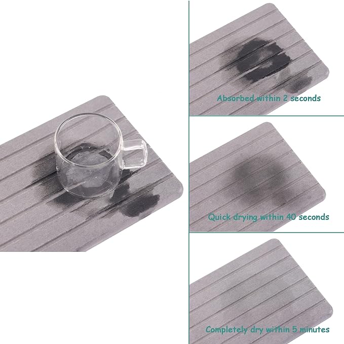 2 PCS Water Absorbent Diatomite Coasters Rectangle, Grooved Design, Water Absorbing Stone Used for Hand Soaps & Plants & toiletries in The Modern Home