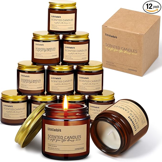 MTLEE 12 Pack Candles for Home Scented Aromatherapy Jar Candle Gifts for Women, Natural Soy Wax Amber Jar Candle Set Bulk for Home, Birthday, Christmas, Fall, Thanksgiving, Housewarming Gifts(Brown)