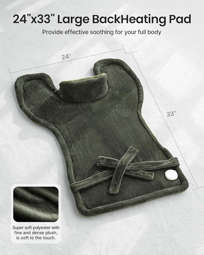 RENPHO Electric Heating Pad for Back, Birthday Gifts for Women Men Mom Dad, FSA Eligible & HSA Store, Neck and Shoulder Heat Pad, Fast Heating, 24"x33", ETL Certified, Green