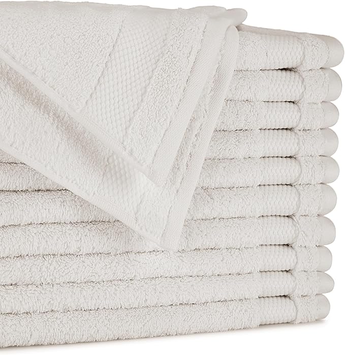 BIOWEAVES 100% Organic Cotton 700 GSM Plush Washcloths 13" x 13" GOTS Certified - Ivory, Pack of 12