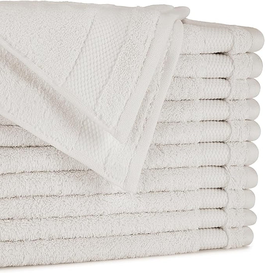 BIOWEAVES 100% Organic Cotton 700 GSM Plush Washcloths 13" x 13" GOTS Certified - Ivory, Pack of 12