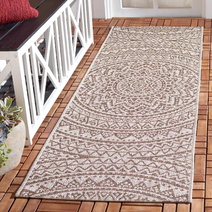 SAFAVIEH Washable Rug Outdoor Courtyard Collection - 2'3" x 8' Runner, Light Beige & Light Brown, Non-Shedding & Easy Cleaning, Ideal for Patio, Entryway, Mudroom, Hallway, Kitchen (CY8734-36312)