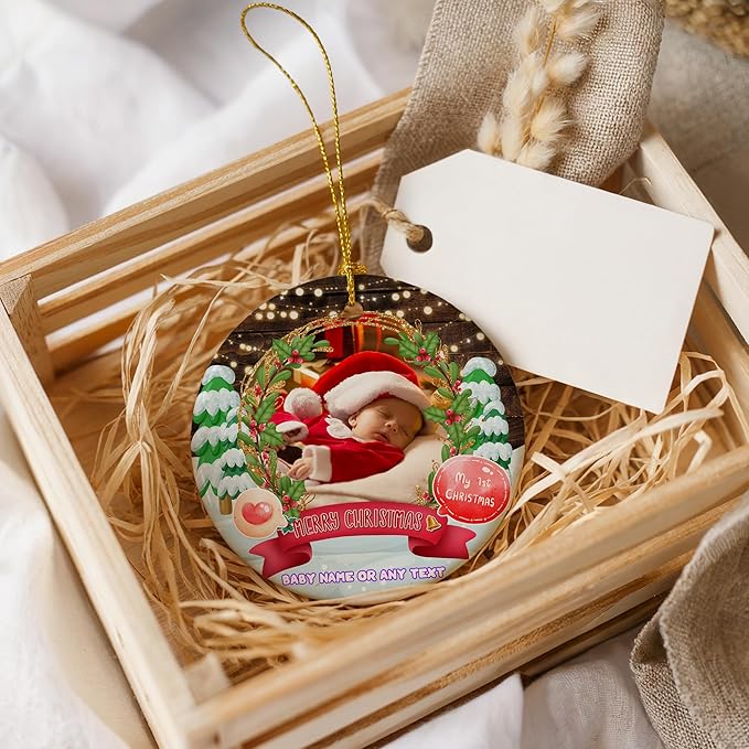 Baby First 2025 Personalized Christmas Ornament with Custom Photo, A Newborn Keepsake for Boy or Girl