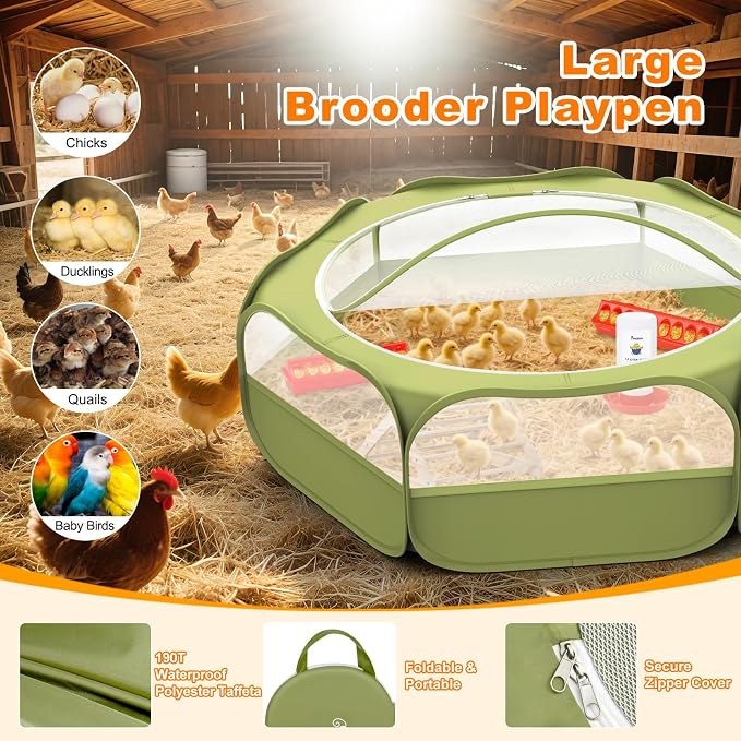 Pawaboo 6-in-1 Chicken Brooder Box for Chick Starter Kit | Includes Pet Cage Tent, Brooders Heating Plate, Chicks Perch, Feeder and 1.1L Chick Waterer, Chicks Supplies
