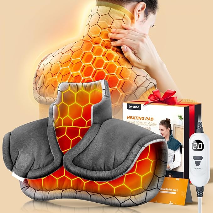Graphene-Infused 1Min Fast Heating Pad, Deeper Relief Weighted Heating Pads for Neck and Shoulders and Back, Heated Wrap with 6 Heat Options 4 Auto Timer, Gifts for Men Women Mom Christmas