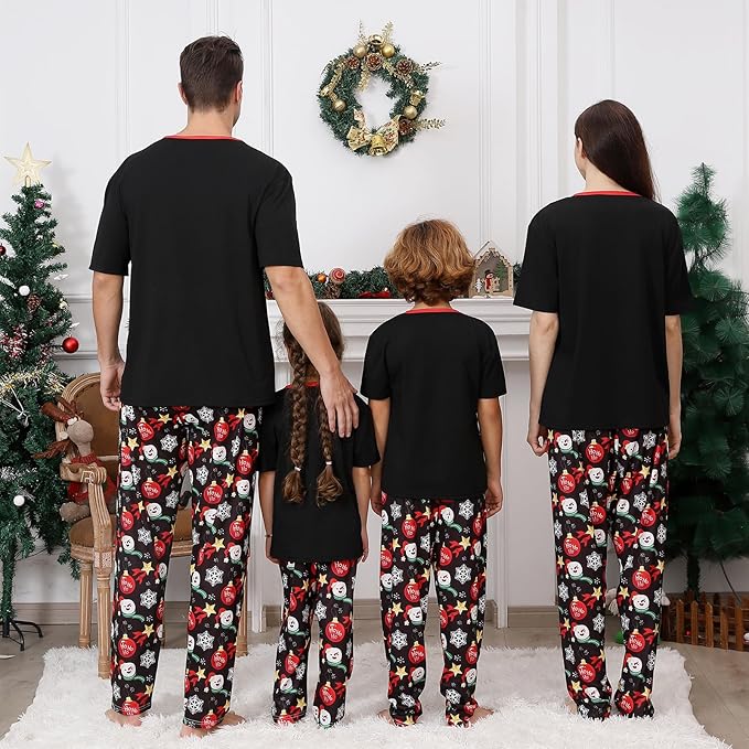 Christmas Pajamas for Family Matching Holiday PJ's Jammies Sets with Short Sleeve Tee and Pants Sleepwear Loungewear