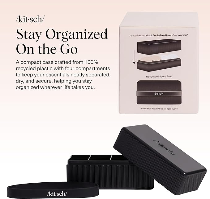 Kitsch 4-Compartment Travel Soap Case – Bar Soap Holder & Organizer, Travel Case for Bars – TSA-Approved – Lightweight, Durable, Leak-Proof, Made from Recycled Plastic – Black