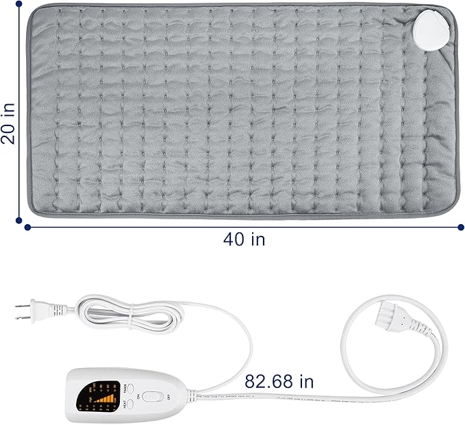 40"X20" Electric Heating pad with 6 Heat Settings, Auto Shut Off, Silver Gray Dry Electric Heating for Back Neck Knee Arms Legs Shoulder Heat Pads for Christmas Birthday Father's Day Mother's Day
