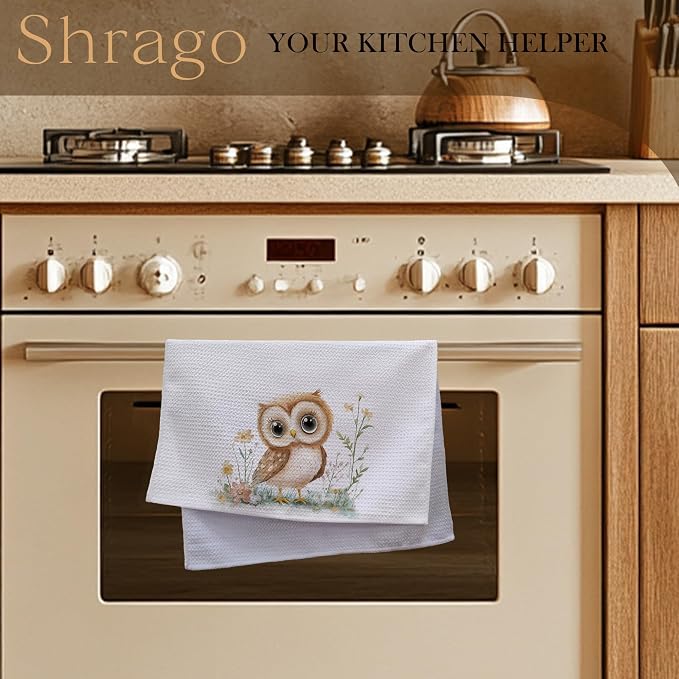 Owl Decor Kitchen Towels, Gifts for Owl Lovers Dish Tea Towels for Kitchen, Animal Lover Gifts Decorative Hand Towel for Kids Bathroom Decor, 16x24 Inch