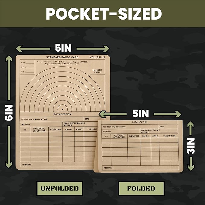 50 All Weather Combat Range Cards - Standard Ranging Card - Foldable and Weatherproof - Use in the Field with Other Ranger Accessories, Military Gear, or Scope Dope Stickers