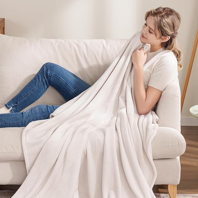 Berkshire Blanket Classic VelvetLoft® Solid Throw Blanket,Lightweight Cozy Flannel Plush Throw Blanket for Bed and Couch,Macadamia,50x60 Inches
