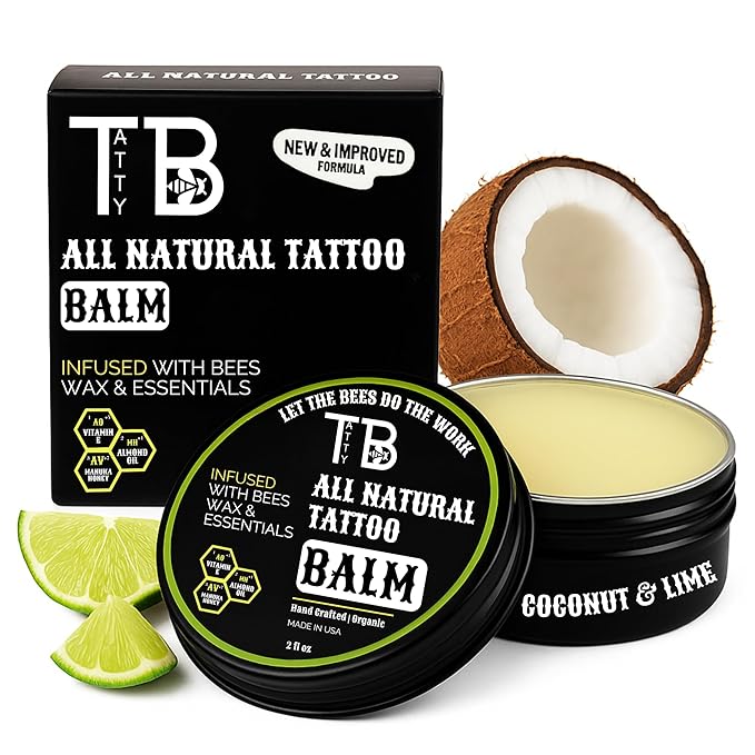 Tattoo Aftercare Balm – Fast Healing Tattoo Cream for New & Old Tattoos | Soothes, Hydrates & Brightens Ink | Natural Beeswax & Manuka Honey | 2 fl oz (2 Ounce, Coconut & Lime)