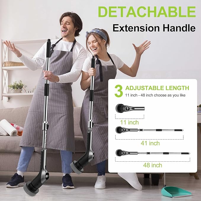 WKY-G3-Electric Spin Scrubber - Upgraded 10-in-1 IPX7 Waterproof Shower Cleaner Brush, Retractable Handle & 2-Speed for Toilet, Bathroom, Bathtub, Tile Floors Black