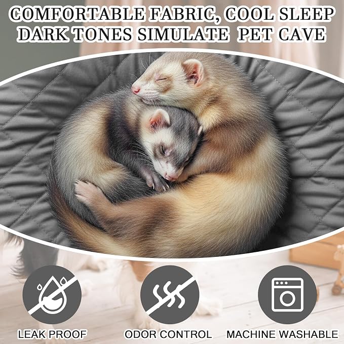 Beeveer 7 Pcs Ferret Cage Liner Washable Ferret Pads Bedding Cage Accessories Kit for Small Animals Hamster Rats Chinchillas Hedgehogs Guinea,Stain-Resistant Material (Double Unit Set,Grey)