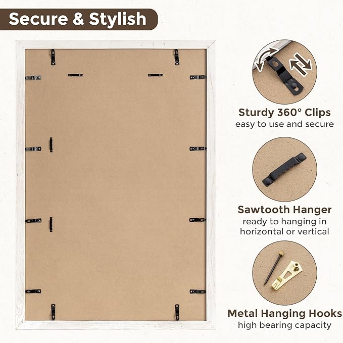 Fun Memories 20x30 Picture Frames, 20"x30" Poster Frame for Wall, 20 x 30 Rustic Wood Frame with Real Tempered Glass, Display Poster 16x24 with Mat or 20 x 30 Without Mat, White, 1 Pack
