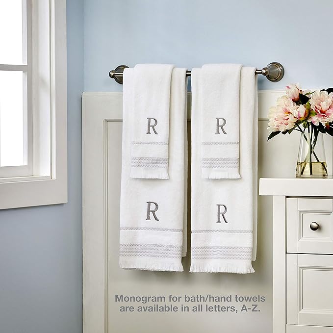 SKL Home Casual Monogram Hand Towel (2-Pack), P, 16x26, White